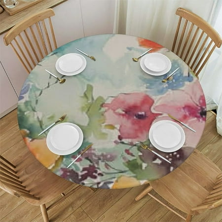 

Ullo0ord Pretty Spring Wreath Round Fitted Tablecloth with Elastic Edge Waterproof Wipeable Oil-Proof Stain-Resistant Table Cover Fits for Home Decor Kitchen Party Tablecloth 46 -50