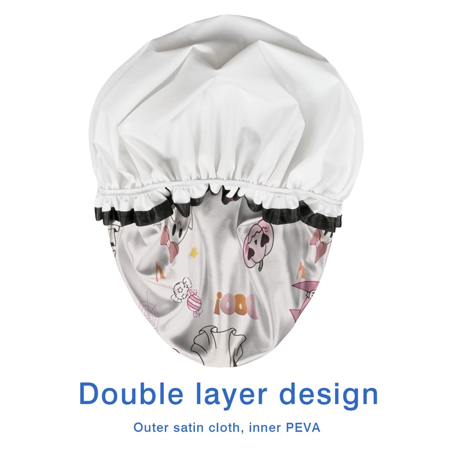 Shower Caps,Pink Halloween Ghosts Waterproof Shower Cap for Women 4 Pieces,Double Reusable Hair Cover for Shower PEVA Elastic Stretch Hem