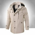 thumbnail image 2 of Men's Hooded Trench Coat with Plaid Lining Full Zip Button Front Jacket Windproof Winter Outerwear with Multiple Pockets, 2 of 6