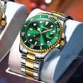 thumbnail image 2 of Reloj de lujo para hombre con bisel giratorio, cristal esmeralda, cuarzo luminoso, plateado, dorado, de acero inoxidable en dos tonos, verde estándar para hombre Sincero Electrónica, 2 of 5