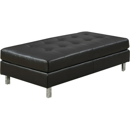 Bonded Leather Ottoman Logan Collection Ottoman by Nathaniel Home- Bonded Leather, Black Color ()