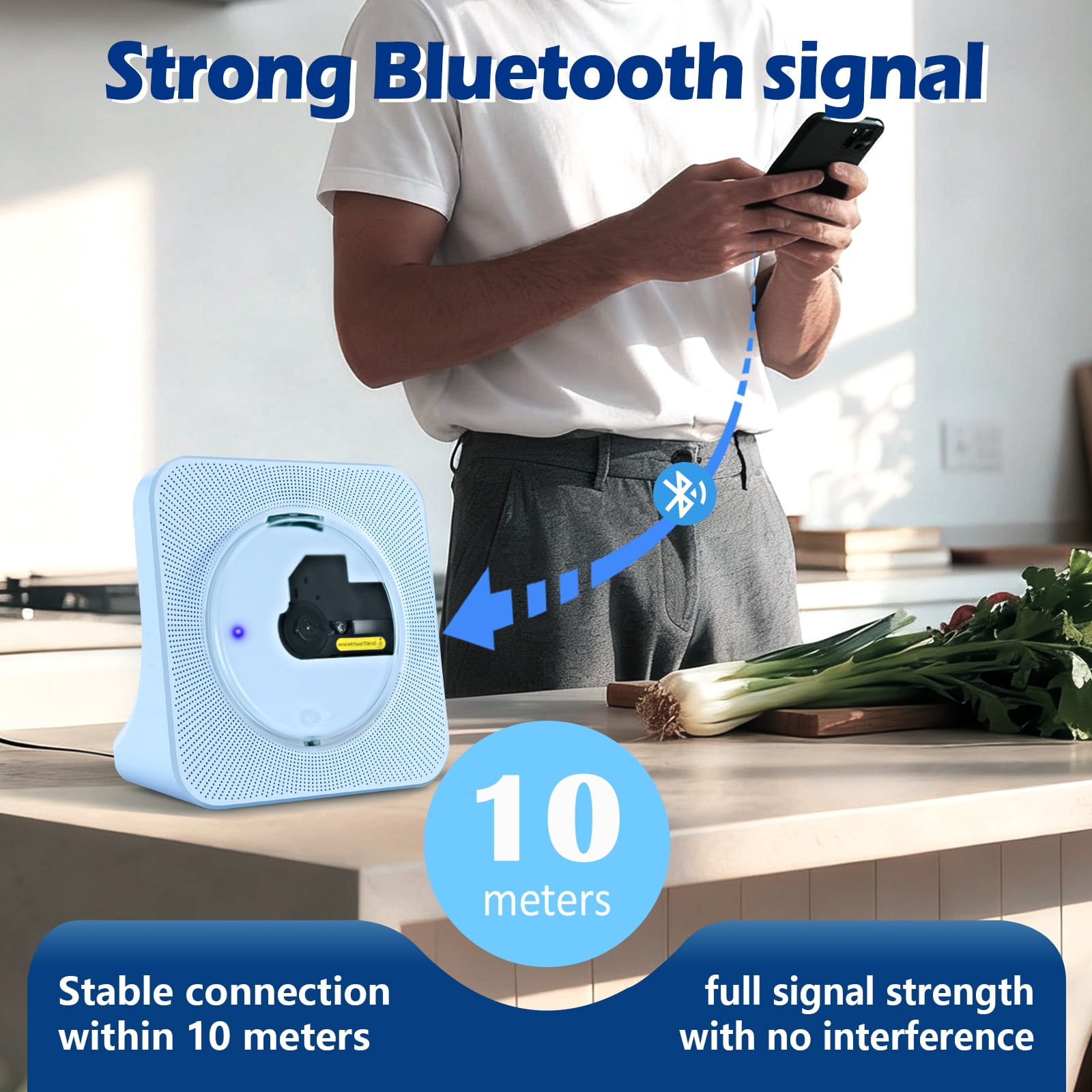 Blue Desktop CD Player for Home Portable CD Player with Bluetooth Support CD/Bluetooth/FM Radio/USB/AUX, Small HiFi Speakers with  Remote Control