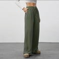 thumbnail image 6 of Wide Leg Pants for Women Elastic Waisted Drawstring Casual Comfy Soft Fall Loose Lounge Trousers with Pockets (XL, Army Green), 6 of 7