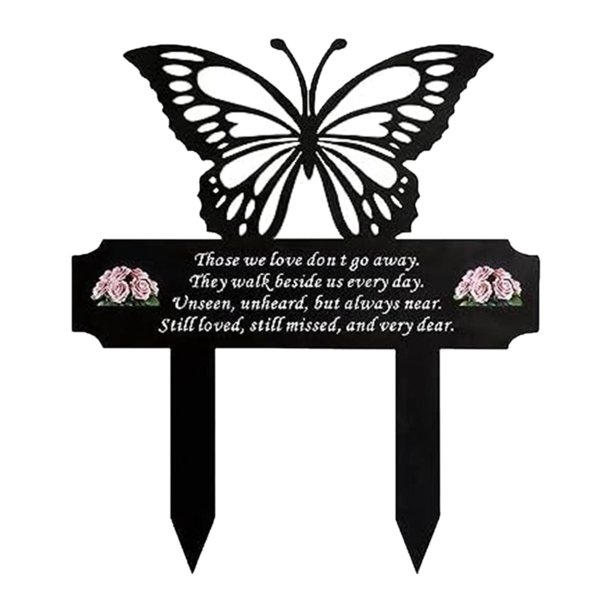 Marcador de tumba conmemorativo, estaca de jardín de mariposas, entierro, resistente a intemperie, decoración de cementerio, placa, letrero para Negro