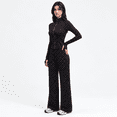 thumbnail image 3 of Girony Women's Polka Dot Workout Outfit Set, Zip Up Stand Collar Jacket & High Waist Flared Pants 2 Piece Yoga Tracksuit, 3 of 8