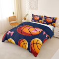 thumbnail image 3 of Castle Fairy Pink Bow Orange Basketball Duvet Cover King, Sport Theme King Bedding, Black Blue,Navy Blue Reversible,3 Pieces,1 Duvet Cover and 2 Pillowcases, 3 of 6