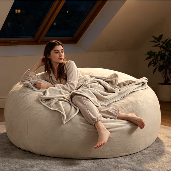 6FT Large Bean Bag Chair, Memory Foam Sofa with Washable Suede Cover, Reinforced Zipper for Adults Kids Living Room Bedroom