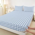 thumbnail image 3 of Homewish Geometric Plaid Twin Sheet Sets,Modern Minimalist Checkerboard Twin Fitted Sheet,White Blue Flat Sheet For Teens,Ultra Soft Home Decor,3pcs, 3 of 7