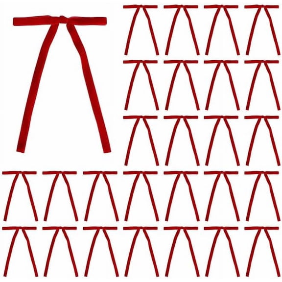 30 Pcs Satin Bows with Twist Tie 5 x 7 Inch Pretied Premade Ribbon Bows - for Tree Wreath Garland Home Decor Indoor Outdoor Decorations, Xmas Tree Hangs (Red)