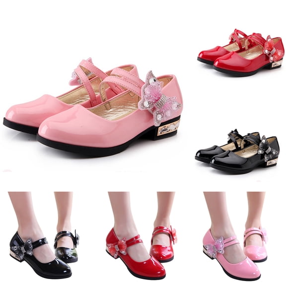 LYHaoo Girl Flower Girl Shoes Low Heel Soft Insole Flats Dress Shoes Double Strap School Wedding Party Shoes,Black,Sizes 10.5(6.5") Little Kid