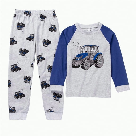 Fall Baby Boy Clothes Kids Boys Autumn Winter Tractor Print Long Sleeve Stretch 4T 5T 6T 7T Top and Pants Set Outfits 2-Pieces