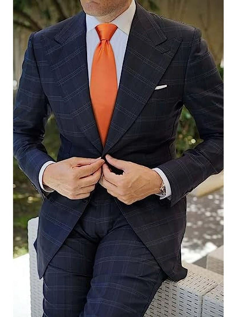 JEMYGINS Solid Color Men's Necktie - Orange Jacquard Satin Polyester, 3.15x58 Inches
