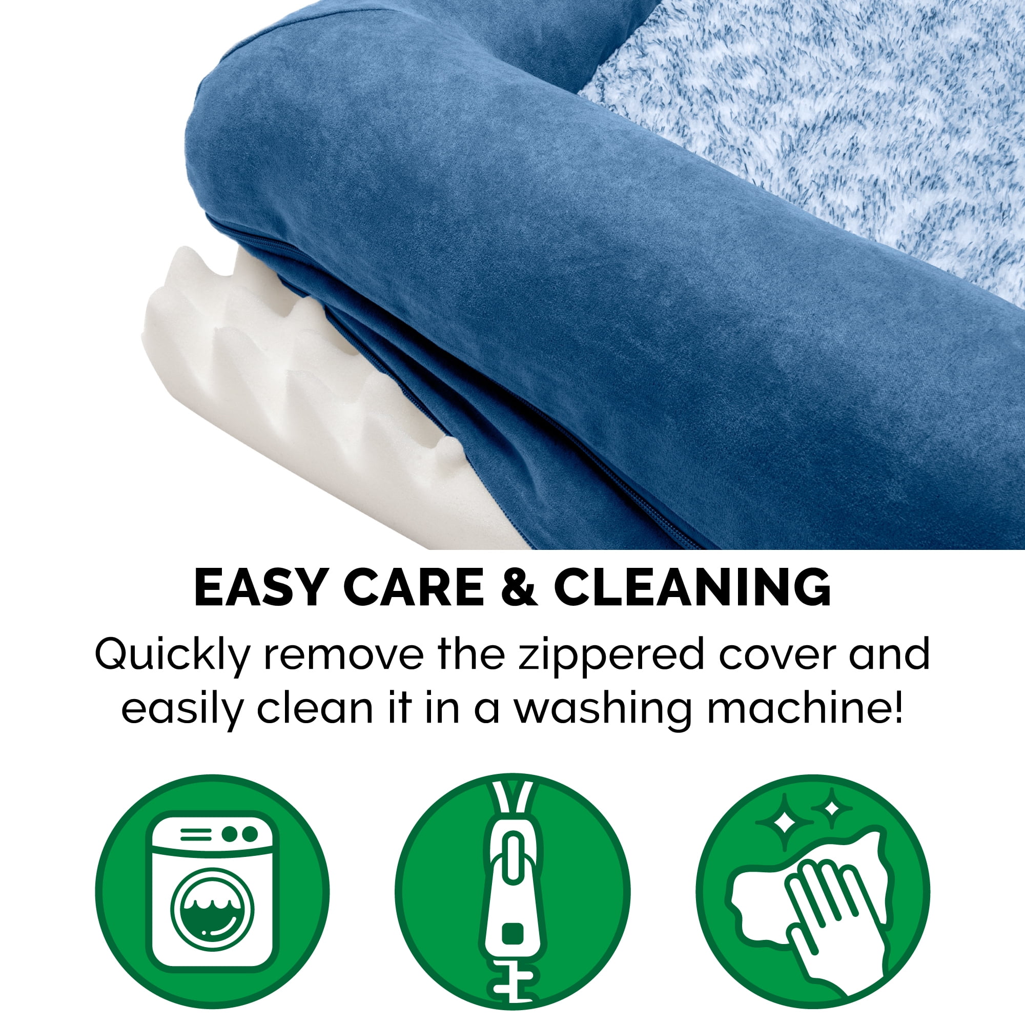 FurHaven Two-Tone Faux Fur & Suede Orthopedic Sofa Pet Bed for Dogs & Cats - Jumbo, Marine Blue