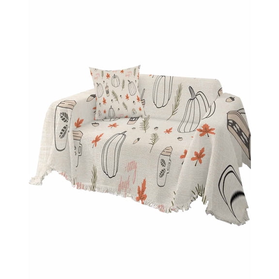 Thanksgiving Pumpkin Sofa Couch Covers for Dog,Washable Sectional Couch Slipcovers for Loveseat with Tassels,Boho Maple Leaf Minimalist Pine Leaves Non Slip Sofa Throw Cover Blanket Large 71x102