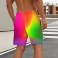 thumbnail image 5 of Yaoyar Men's Hawaiian Rainbow Print Elastic Waist Drawstring Shorts Double Layer Beach Swim Trunks with Pocket,Hot Pink,2XL, 5 of 8