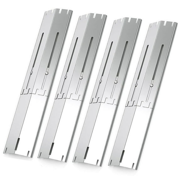 Set of 4 Adjustable Stainless Steel Heat Plate Shields, Heat Tents, Flavorizer Bars, Burner Covers, Flame Tamers for Gas Grill, Extends from 11.75" up to 21" L, BBQ Grill Replacement Parts