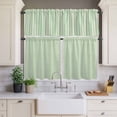 thumbnail image 4 of 3 Piece Kitchen Curtains and Valances Set Sage Green Striped Cafe Curtains 24 Inch Length Modern Simple Farmhouse Beige Valance & Tier Curtain for Living Room Bedroom Small Window 54"x18"+27"x24"*2, 4 of 6