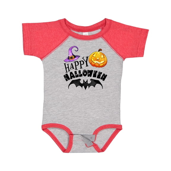 Inktastic Happy Halloween Bat, Witch Hat, Jack O Lantern Boys or Girls Baby Bodysuit