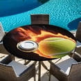 thumbnail image 6 of Tennis Round Tablecloth, Fitted Table Cover with Elastic for 55"-60" Round Tables, Modern Sport Glowing Ball Black Background Table Cloth Outdoor Indoor Dinning Party Waterproof Tablecloths, 6 of 7