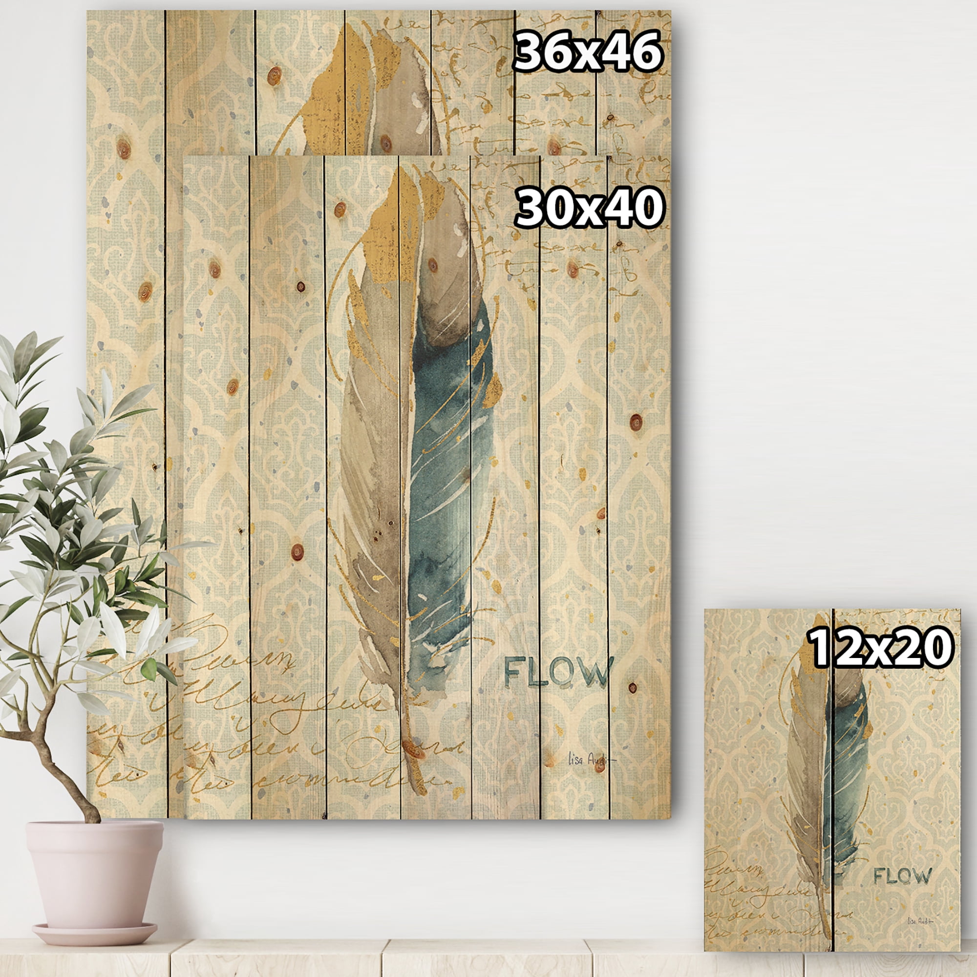 Designart 'Fields of Gold Flower Watercolor IV' Traditional Print on Natural Pine Wood