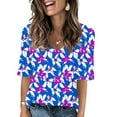 thumbnail image 3 of JTZGDY Floral Shirts for Women Cute Summer Short Sleeve V Neck Graphic T-Shirts Tops Dressy Casual Tunic Blouse Fashion Beach Vacation Outfit Clothes Multicolor#25 XL, 3 of 6