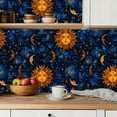 thumbnail image 5 of Peel and Stick Wallpaper Contact Paper Vintage Mystic Dark Blue Orange Expressive Sun Faces Crescent Moons Self Adhesive and Removable 24in x 118in, 5 of 8