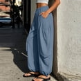thumbnail image 6 of Womens High Rise Drawstring Elastic Waist Pants, Pockets & Adjustable Ankle Drawstring, Lounge Summer Beach Hiking Work Wear, Loose Pants | VerBelle,Blue S, 6 of 9