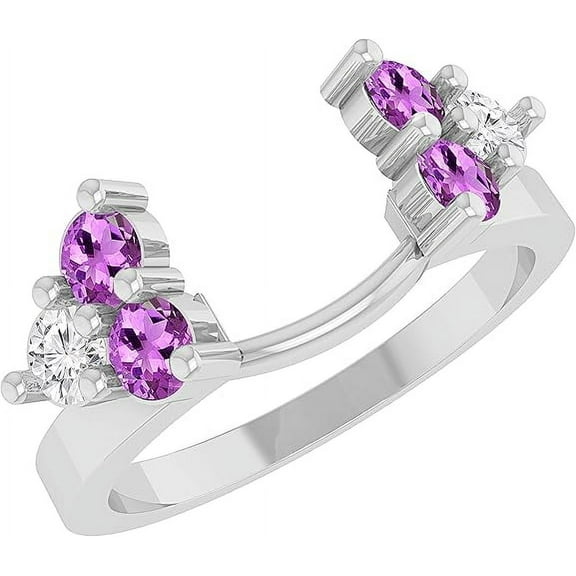 Cindy Jewels 1.50 Ct Round Cut Purple Amethyst Engagement Thanksgiving Christmas Enhancer Guard Wrap Ring 14K White Gold Plated 925 Sterling Silver For Women's -4.5