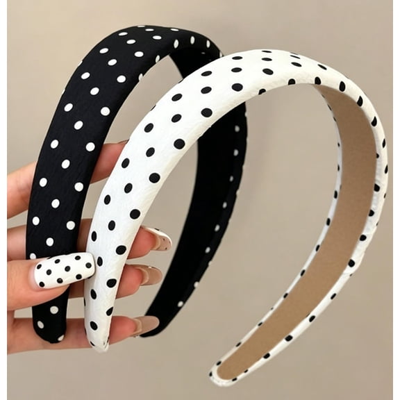 2 Piece Polka Dot Padded Headbands for Women, 1 Inch Wide Non-Slip Plastic Hair Bands, Vintage Retro Hair Accessories