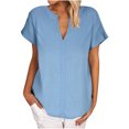 thumbnail image 5 of Rezuofi 1 Pcs Summer Tops for Women 2025 Casual Short Sleeve Cotton Linen Shirts Button V Neck Tunic Blouse Beach Vacation Clothes, 5 of 8