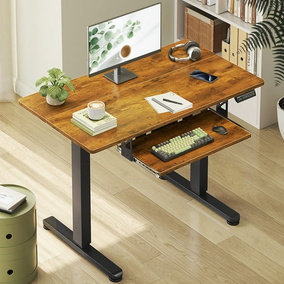 Casacomoda Electric Standing Desk with Keyboard Tray, 35 inch Adjustable Height Standing Desk for Home Office, Rustic Brown