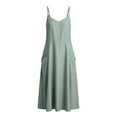 thumbnail image 7 of Women's Linen Dresses Solid Color Summer Beach Vacation Plus Size Sleeveless Flowy Loose Maxi Sundress Boat Neck Button Down Breathable Gauze Dress, 7 of 7