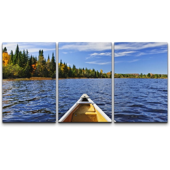 wall26 - 3 Piece Canvas Wall Art - Bow of Canoe on Lake of Two Rivers, Ontario, Canada - Modern Home Art Stretched and Framed Ready to Hang - 24"x36"x3 Panels