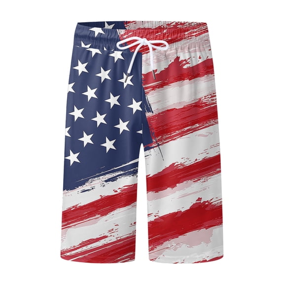LIIPEE Men Shorts Casual Independence Day Printed Knee Length Shorts Summer Lace Up Loose Fit Male Shorts Comfortable Soft Breathable Daily Shorts,Blue17336,XXL