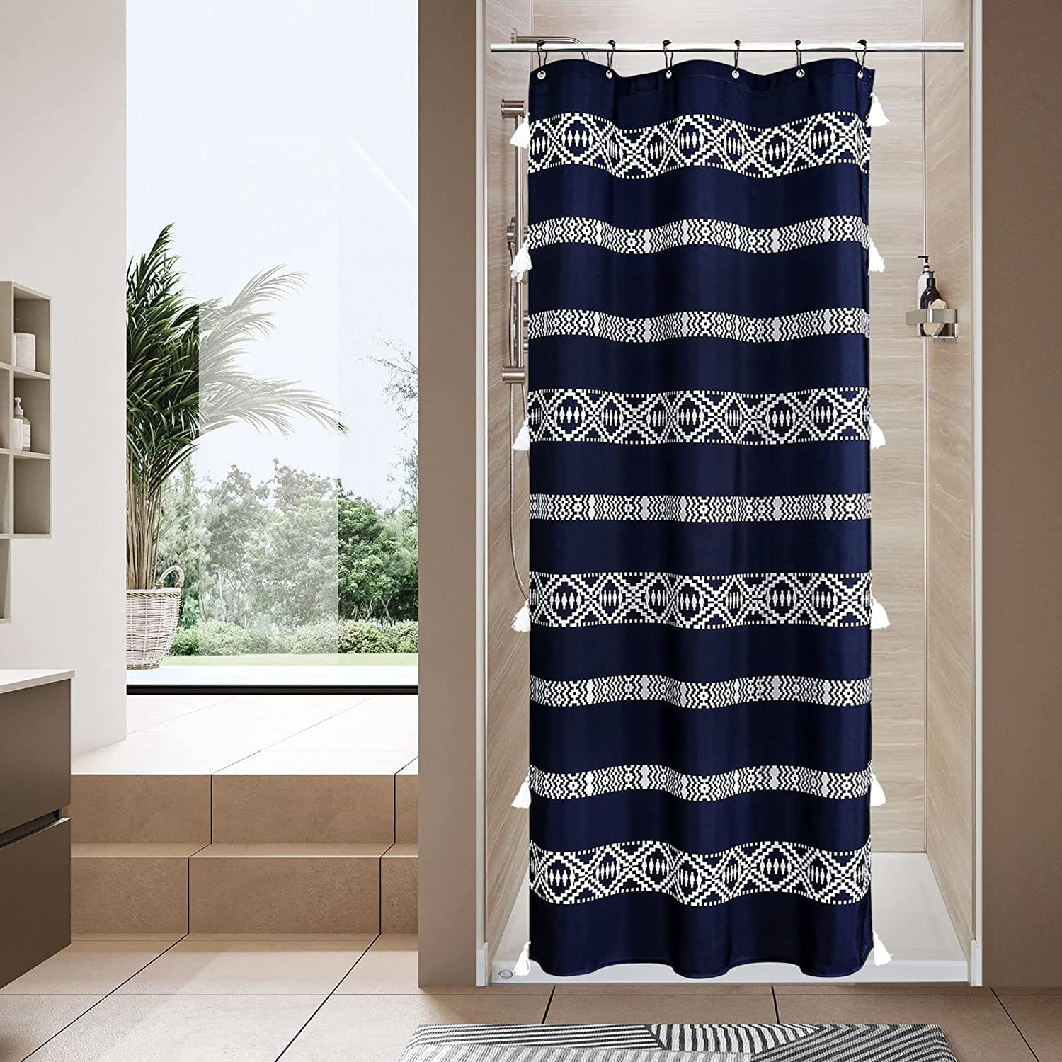 aoselan Small Stall Shower Curtain, Boho Tassel Half Size Shower