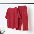 thumbnail image 1 of Puntoco Tops de cuello redondo de manga corta de verano para mujer + traje de pantalones largos con cintura elástica conjunto de dos piezas liquidación Puntoco Puntoco-2082, 1 of 6
