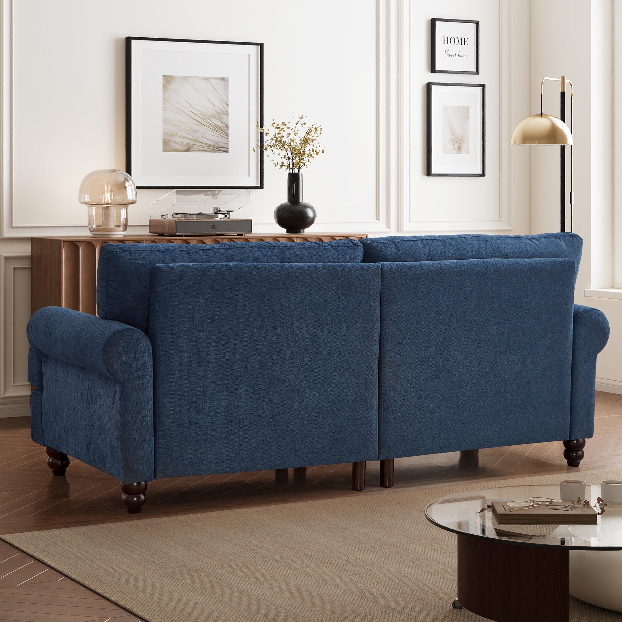 Me'on 81" Rolled Arm Sofa Couch with Storage, Mid Century Modern Decor Upholstered Couches for Living Room, Button Tufted Loveseat for Bedroom, Blue
