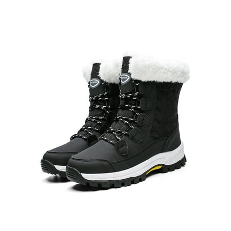 

Woobling Ladies Casual Snow Boots Round Toe Winter Warm Shoes Cold Weather Plush Lining Hiking Booties Black 8.5