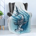 thumbnail image 4 of Shark Soft Flannel Fleece Throw Blanket, Hammerhead Fish Ornamental Effects Swimming Ocean Image, Cozy Plush for Indoor and Outdoor Use, 70" x 90", Dark Petrol Blue White, by Ambesonne, 4 of 5