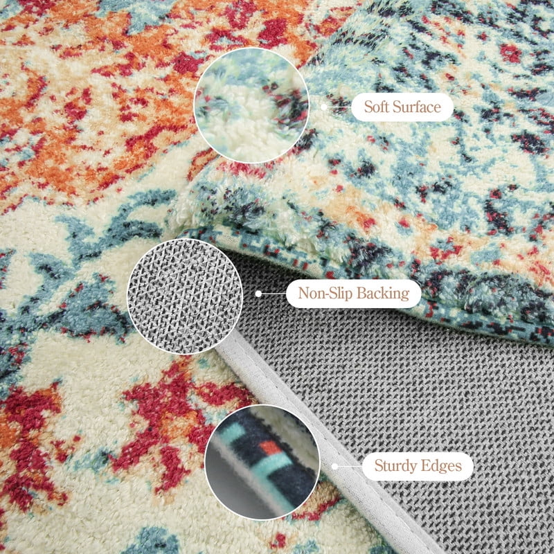 Wonnitar 3'x5' Bohemian Medallion Area Rug,Bedroom Rug Soft Throw Printed Bathroom Kitchen Entry Foyer Mat, Vintage Non-Slip Washable Carpet for Front Door Laundry Room Bath Office