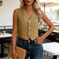 thumbnail image 3 of mdesiwst Linen Vest Top for Women Casual Slim Fit Sleeveless Button Down Waistcoat V Neck Crop Office Work Outfit, 3 of 8