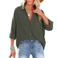 thumbnail image 3 of Womens Oversized Button Down Blouse Top Collared Long Sleeve Gauze Shirts, 3 of 6