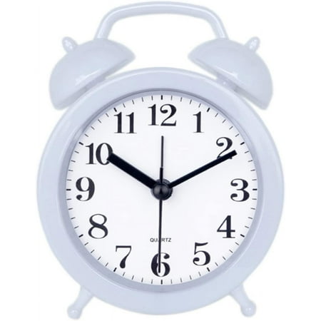 MetalM - Kids Alarm Clock - Double Bell Classic Home Cute Battery Operated Analog Mini Round Bedside Desk Kid Gifts Children's Student Home Decoration (White)