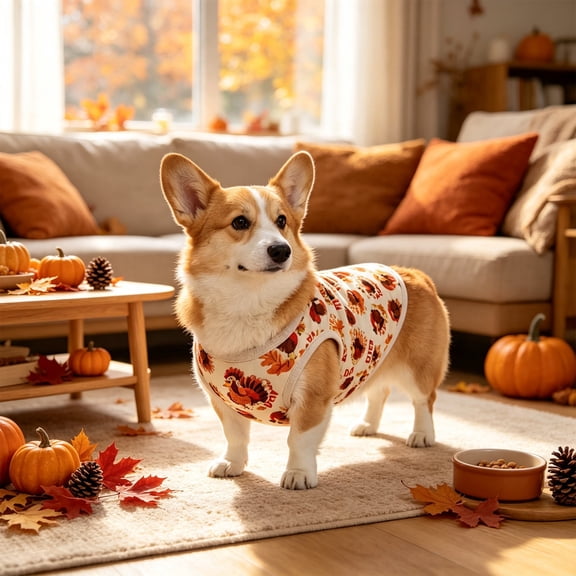 Thanksgiving Pet Vest, Soft Festive‑Pattern Outfit, Easy‑On Costume for Dogs & Cats
