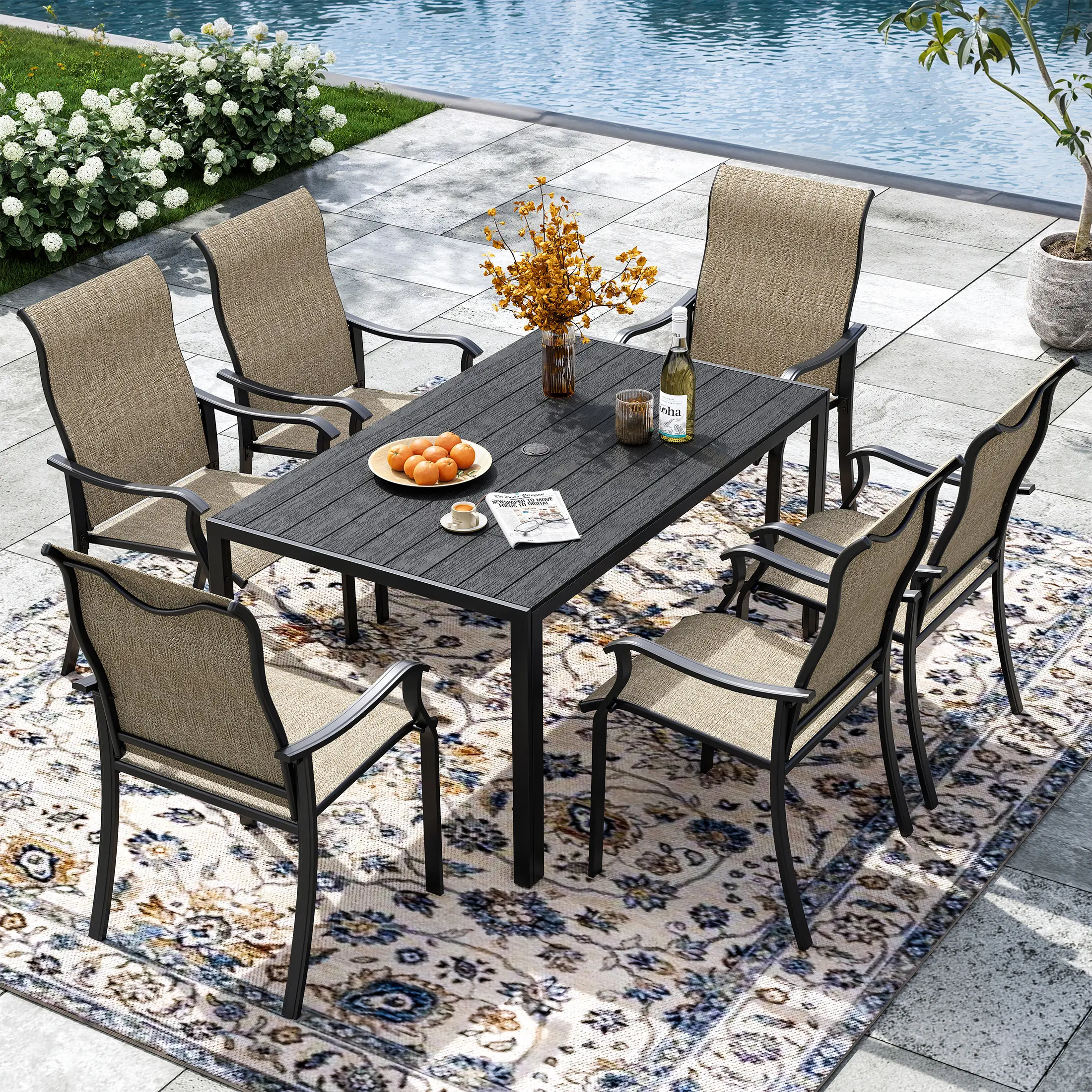 Techmilly Patio Chairs Set of 2, Outdoor Dining Chairs High Back with All Weather Breathable Textilene, Metal Frame for Lawn Garden Backyard Deck, Brown