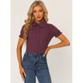 thumbnail image 3 of Blusa de algodón Allegra K volantes cuello vuelto mujer Púrpura XS, 3 of 5