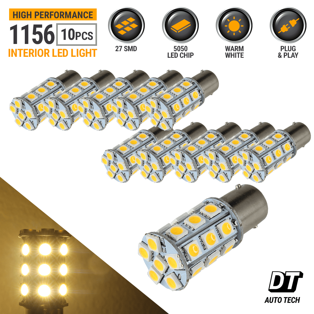 10X Warm White 1156 1141 1003LED RV Camper Trailer Interior Light Bulbs
