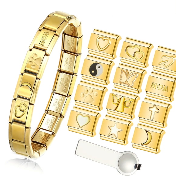 Italian Charms Bracelet Sets with 1Pcs Starter Bracelet 16Pcs Positive Quote Charms 9mm Italian Modular Charm Bracelet Personalized DIY Module Jewelry Gifts