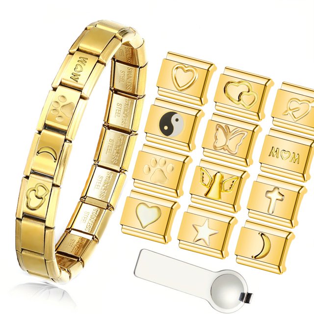 Italian Charms Bracelet Sets with 1Pcs Starter Bracelet 16Pcs Positive Quote Charms 9mm Italian Modular Charm Bracelet Personalized DIY Module Jewelry Gifts