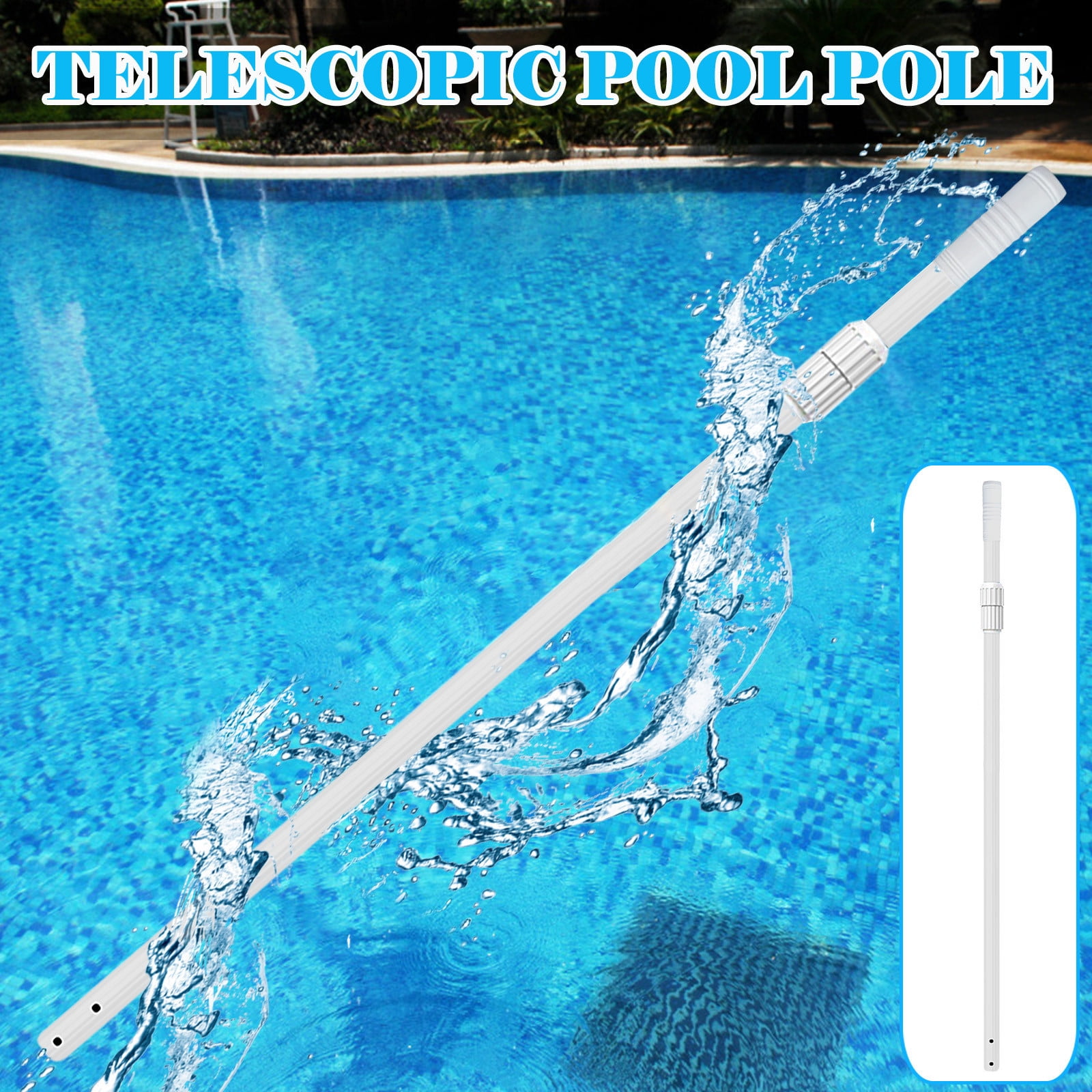 Aluminum Plastic Swimming Pool Net Leaf Rake Mesh Skimmer Telescopic Pole Blue